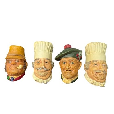 Bossons  Set Of 4 VTG Chalkware Heads Chef x2, Jock, Paddy Congleton England