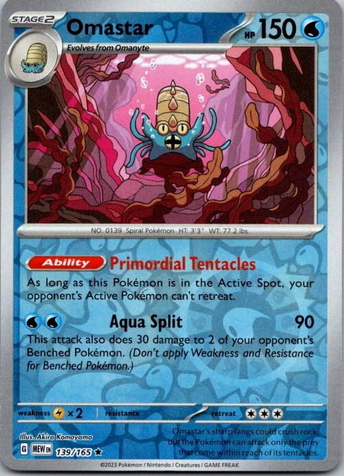 Pokemon Omastar 139/165 SV: 151 Reverse Holo Near Mint