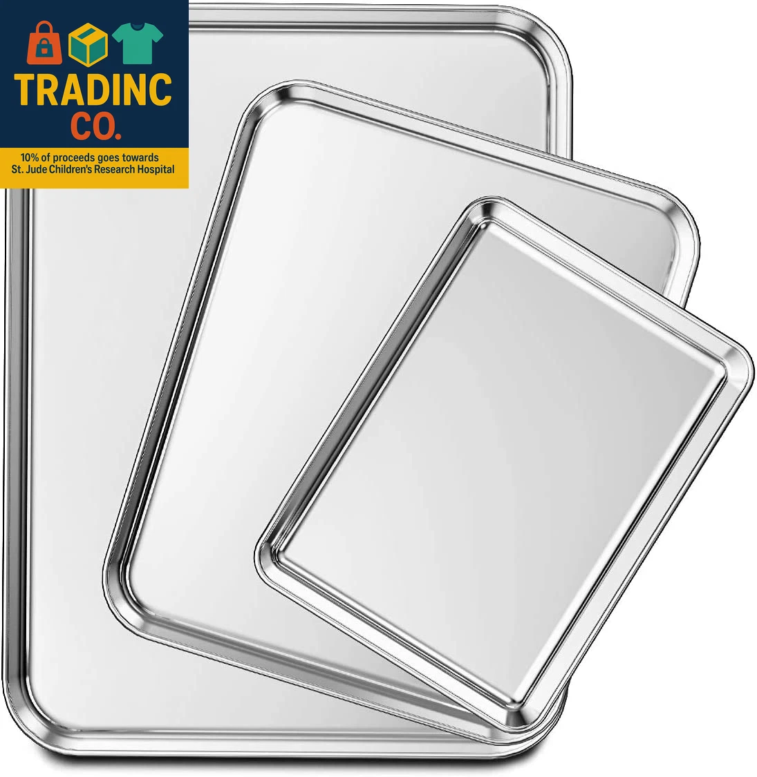 Baking Sheet Set of 3, Stainless Steel Cookie Sheet Baking Sheet Pan, 9/12/16 In