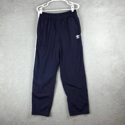 Umbro Track Pants Large Navy Blue White Side Stripe Logo Athletic 100% Polyester