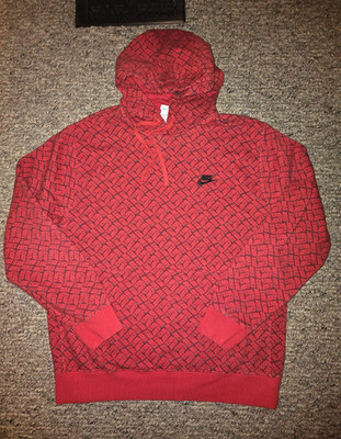 Nike Boys Red/Black All-Over Print Logo Fleece Pullover Hoodie L