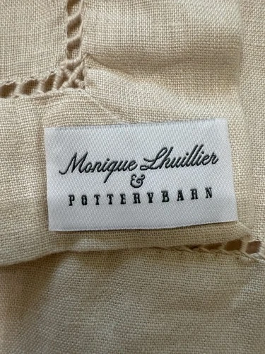 Pottery Barn Monique Lhuillie Hemstitch Linen Table Runner  16"x106"  Holiday