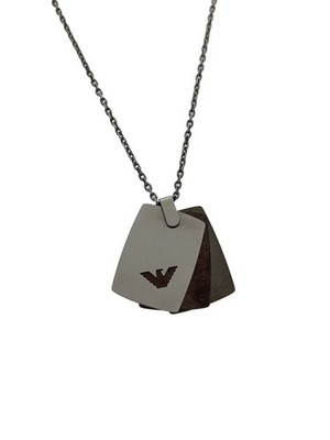 EMPORIO ARMANI Necklace, Dog Tag Motif, Stainless Steel, Silver Pendant, Men's