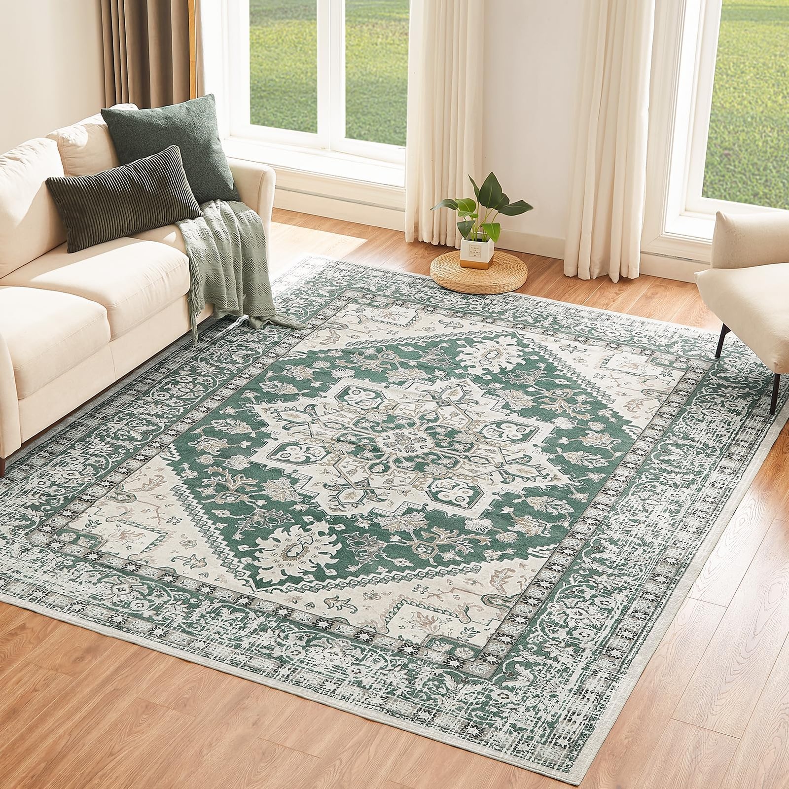 Vintage Washable 8x10 Non-Slip Machine Washable Area Rug