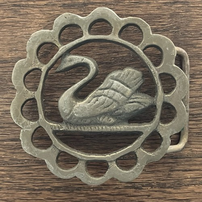 #ad RARE Vintage Belt Buckle Swan Floral Frame Cut Out Retro Fashion Style 60s 70s $59.99