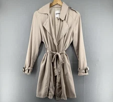 BB Dakota Trench Coat Womens Medium Khaki Classic Long Belted Jacket
