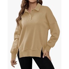 Shewin Lightweight Loose Long Sleeve Sweatshirt Khaki Small C1063