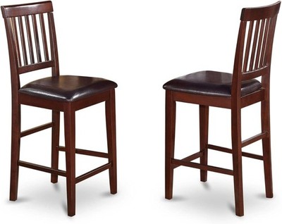 Vernon Mahogany Counter Height Bar Stools - Set of 2 Faux Leather Chairs