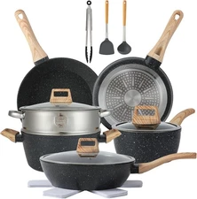 16PCS Pots and Pans Set Non Stick Cookware Nonstick with 16pieces, Black 