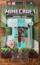 Mattel Minecraft Drowned Zombie w Trident & Nautilus Shell 3.5" Figure NEW 2025