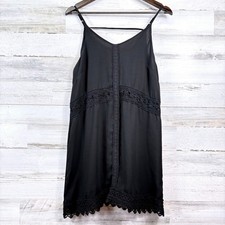 ASTR Slip Mini Dress Black Crochet Lace Inset Scalloped Hem Whimsigoth Festival