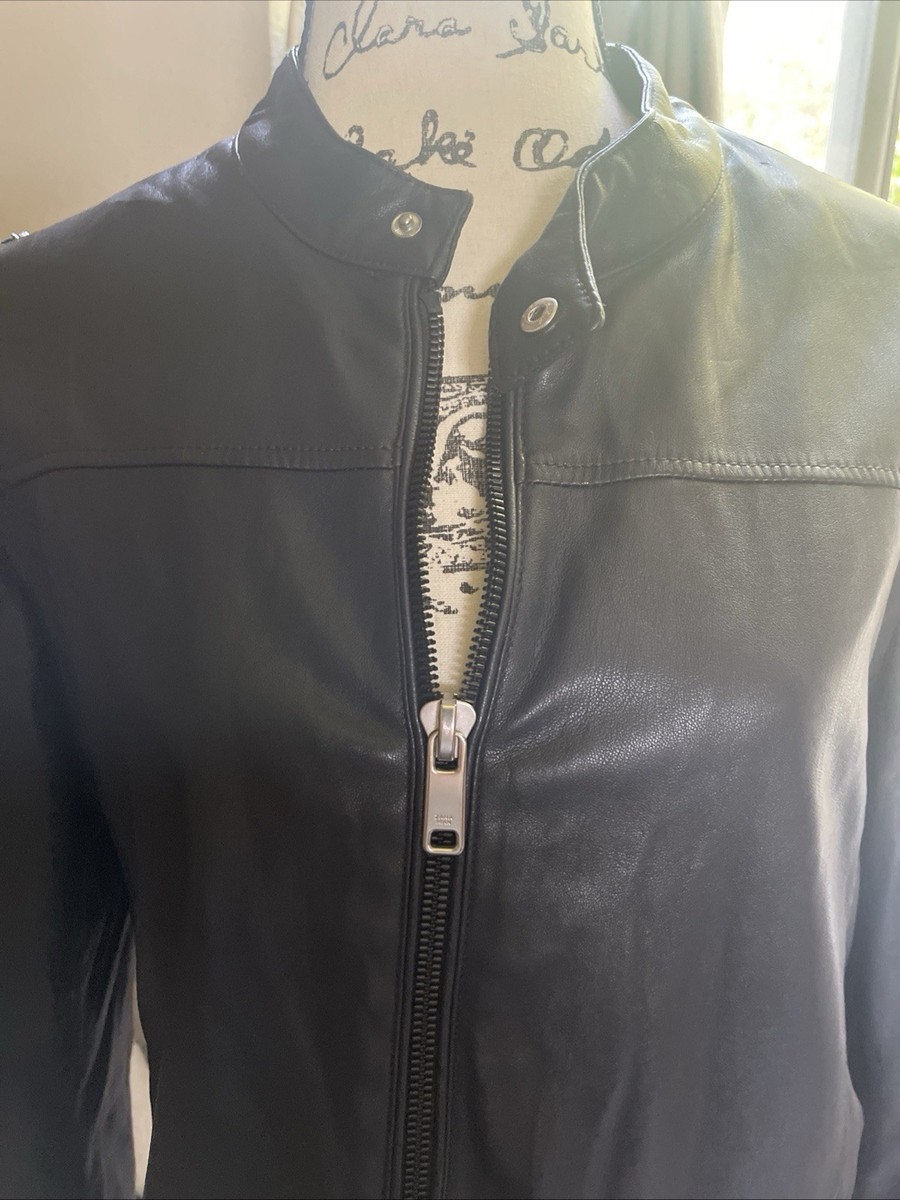 Zara Man Moto Jacket Blk Faux Leather Stand Collar Zip
