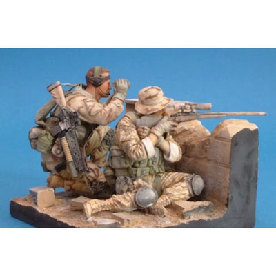 1/16 Scale Modern Desert Sniper Team Resin Figures w/ Spotter & Scoped Rifle