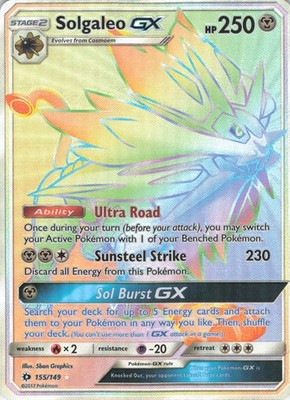 Solgaleo GX (Secret) SM Base Set #155/149 Holo NM