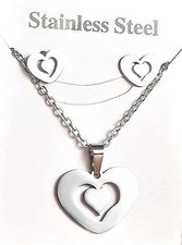 Stainless Steel Heart Necklace with Matching Earrings