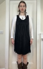 VILA sleeveless netted lace scallop trim patterned scoop neck pinafore dress