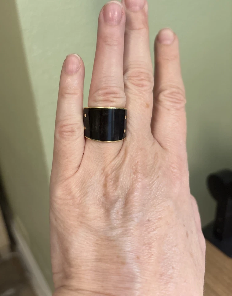 Anillo Soko Mujer Cuerno Sana Banda En Negro Talla 7 Placa Oro 24k Nuevo Hecho a Mano Foto 2 de 4