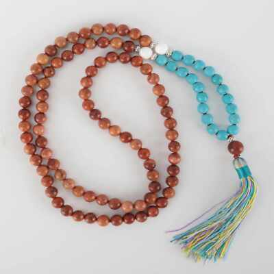 6mm Fashion Wood Buddha bead white jade blue turquoise necklace Classic Hipster