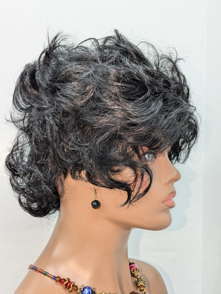 Peluca trasera abatible flequillo sintético texturizado de moda, color negro #1 Foto 2 de 4