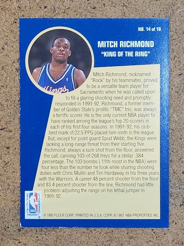 Tiradores de baloncesto Fleer 1992-93 #14 Mitch Richmond - Imagen 2 de 2