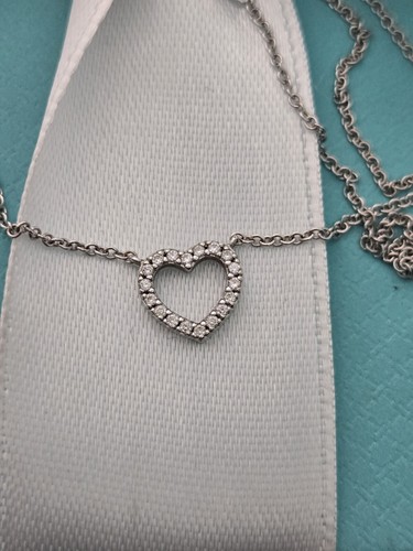 Tiffany & Co. Mini Metro 18K White Gold Diamond Heart Necklace 16" ✨️US SELLER✨️