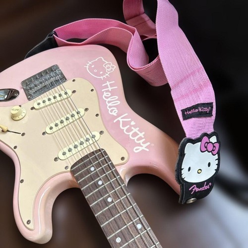 Squier Hello Kitty Strat Electric Guitar w/ Case & Strap - Used, Faded & Scratch - Picture 2 of 20