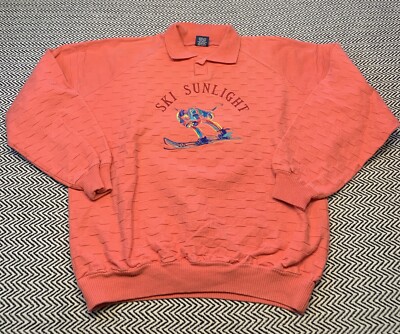 Vintage WEK The World Ski Sunlight Embroidered Collared Sweatshirt SIZE XL 