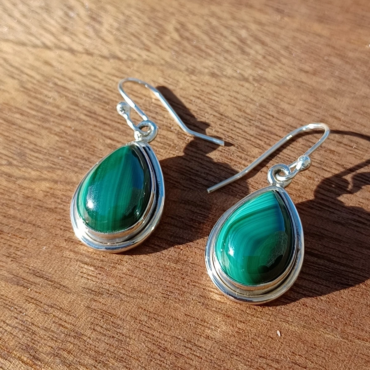 Sterling Silver Teardrop Malachite Earrings eBay
