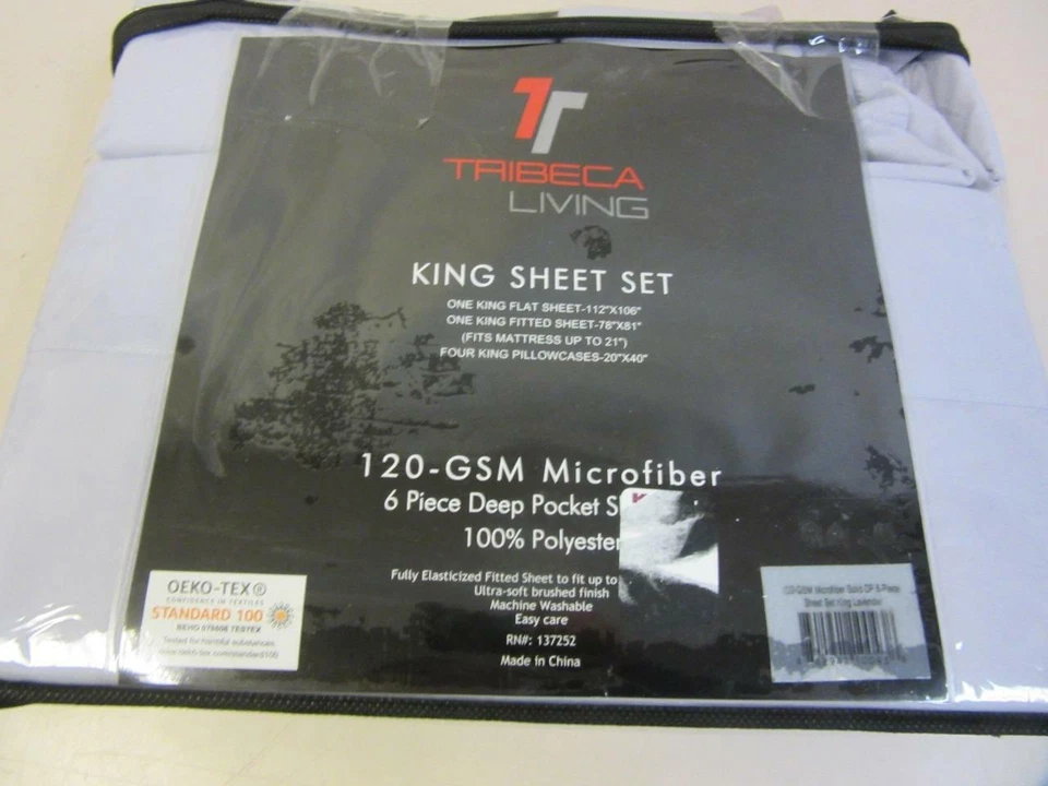 Juego de sábanas de bolsillo extra profundo de microfibra Tribeca Living lavanda púrpura tamaño king Foto 3 de 4