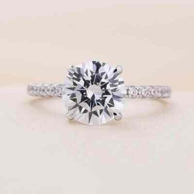 2.20 CTW Moissanite Hidden Halo Round Cut Engagement Ring 14K White Gold Plated