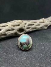 Handmade Native Navajo Green Kingman Turquoise sterling silver ring size 7.25