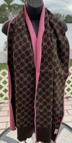 New Auth Gucci Women Monogram GG Jacquard Silk & Wool Scarf New Auth Gucci Women Monogram GG Jacquard Silk & Wool Scarf
