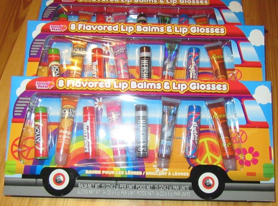 Lotta Luv 8 bálsamos labiais aromatizados e glosses labiais sabores doces divertidos novo na caixa - Imagem 4 de 4