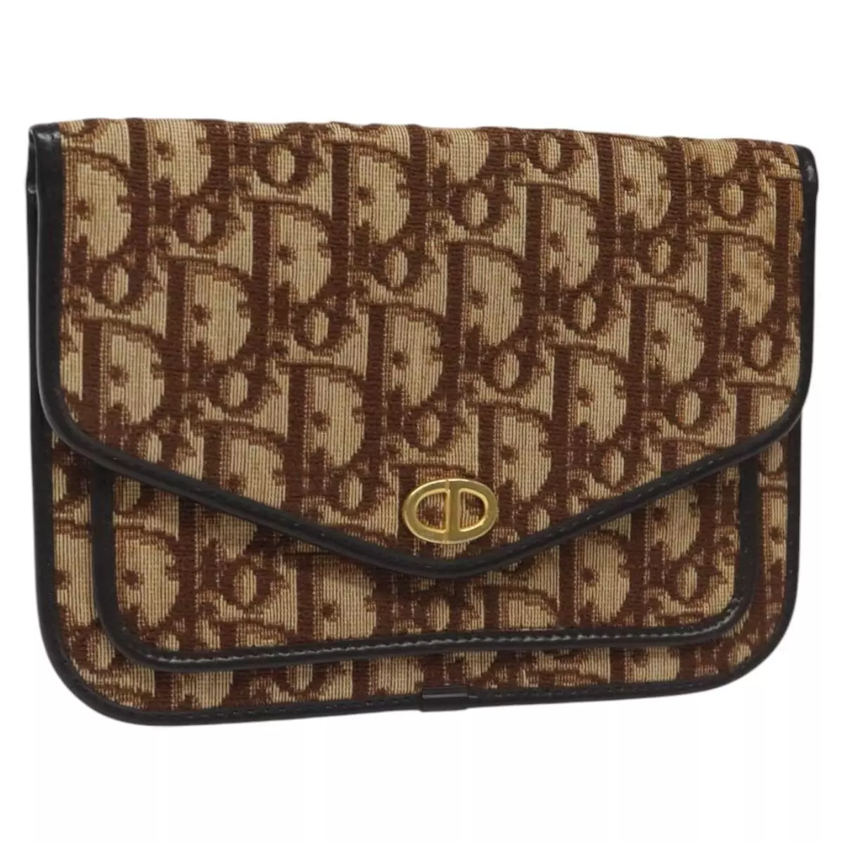 Pochette toile trotteur Christian Dior marron doré authentique 114979