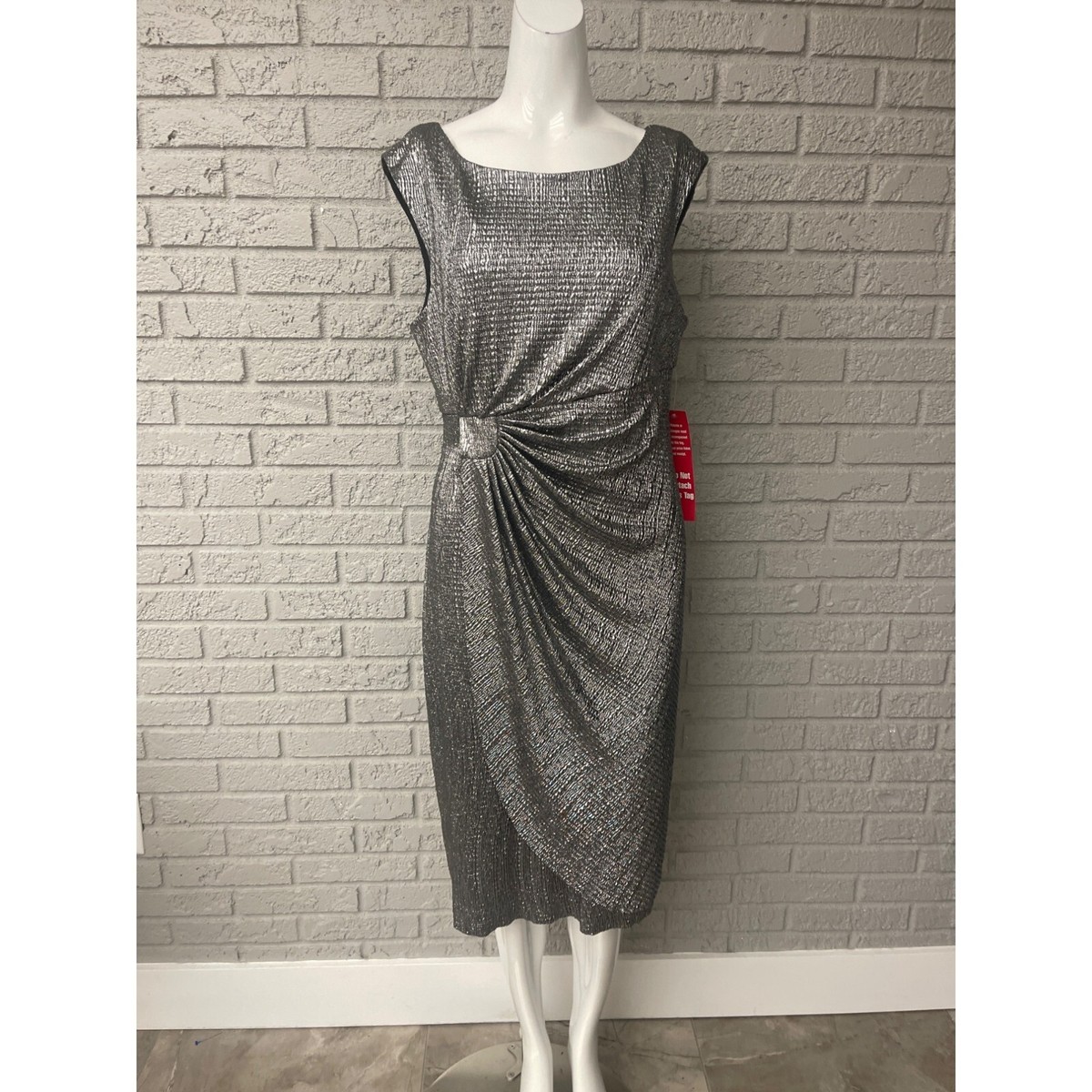 connected apparel silver dress CONNECTED APPAREL $79 Womens New 1245 Silver Fit + Flare Dress 6 Petites B+B