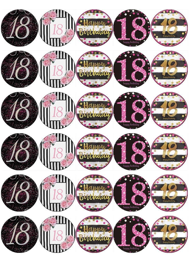 30 X 18th Anniversaire Noir et Rose Cupcake Toppers Comestible Papier Gaufré - Photo 1/1