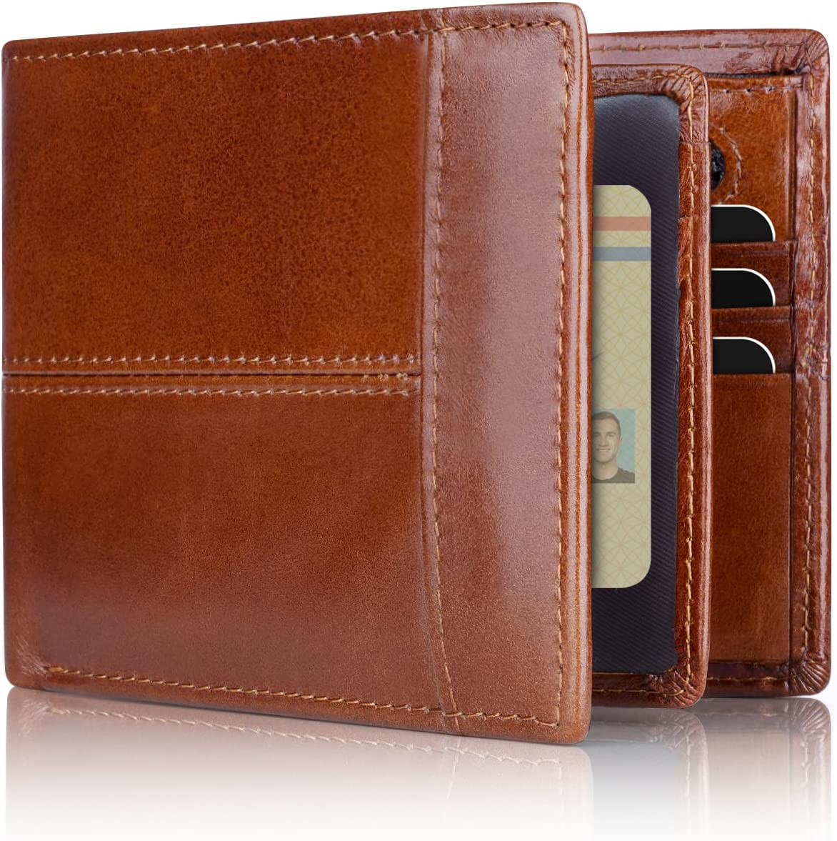 Mens Wallet RFID Blocking Leather Bifold Wallets for Mens, Extra Capacity Men Wa