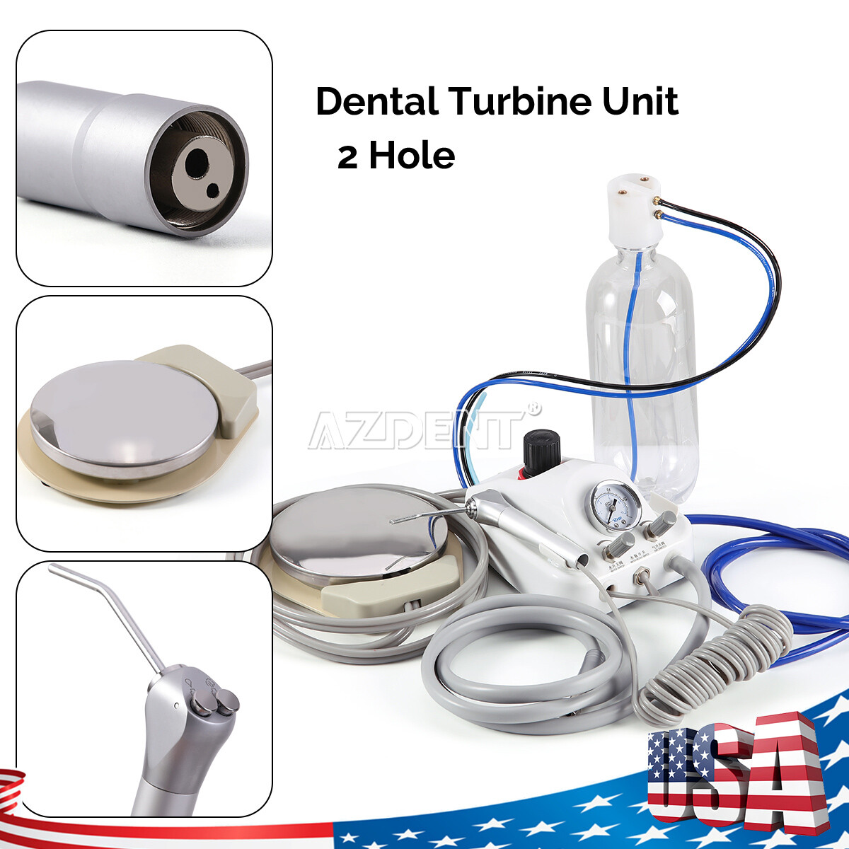 Portable Dental Turbine Unit with Weak Suction Work with Air Compressor 2/4H USA