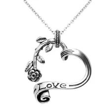 Controse Rose Garden Heart Necklace Stainless Steel Engraved Love Pendant
