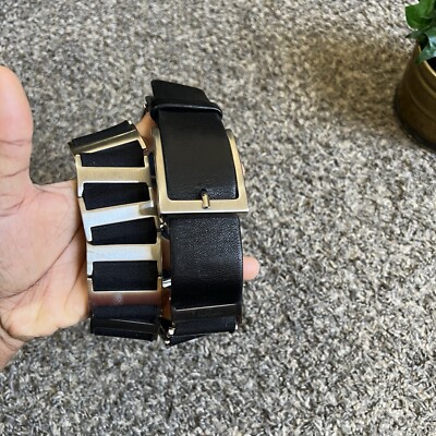 SUZI ROHER Belt Black Leather Stretch Elastic Waist Silver  display picture 1