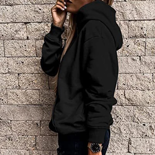 Ladies Loose Fit Long Sleeve Pullover Women Fall Warm With Pocket Hooded Tops - Picture 71 of 80
