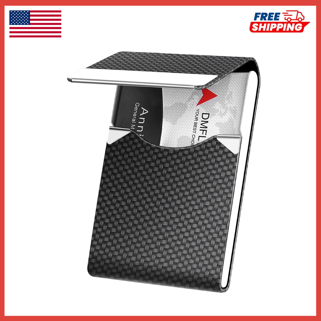 Leather Business Card Holder Metal Slim Pocket Wallet with Magnetic Closure