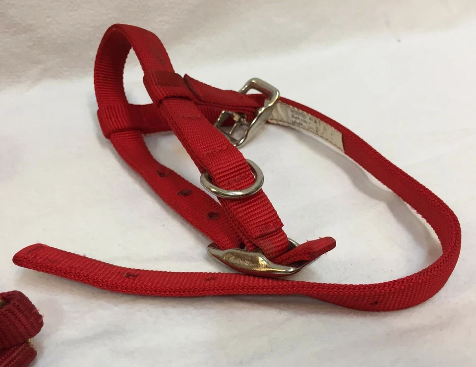 Lote de 2 hebillas de metal de doble capa de nailon rojo tejedor halter caballo pony y oveja Foto 2 de 4