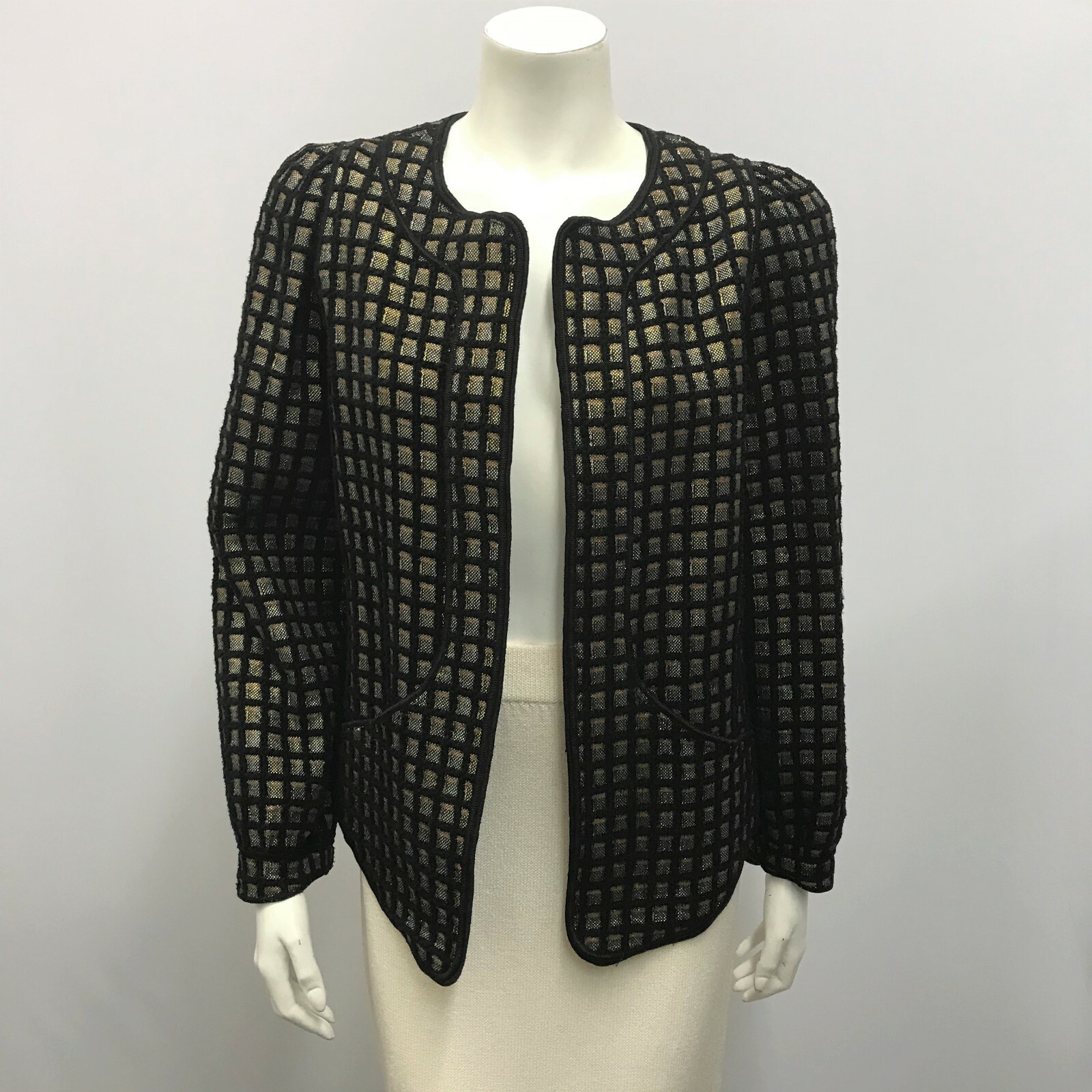 ALTRA Giacca invernale vintage Mrs. H Henri Bendel Artsy nera e argento metallizzato oro 8