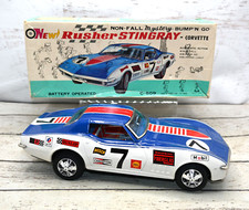 Vtg C-609 Rusher Stingray Corvette Battery Op Tin Bump-N-Go Taiyo 7 RARE Blue