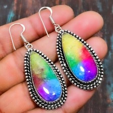 Rainbow Solar Quartz Gemstone Handmade 925 Sterling Silver Jewelry Earring Gifts