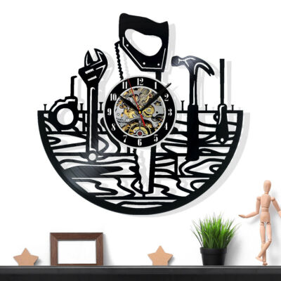 Carpenter Tools Record Vinyl Wall Clock Tool For Lumberjack Wood Saw Decor Art