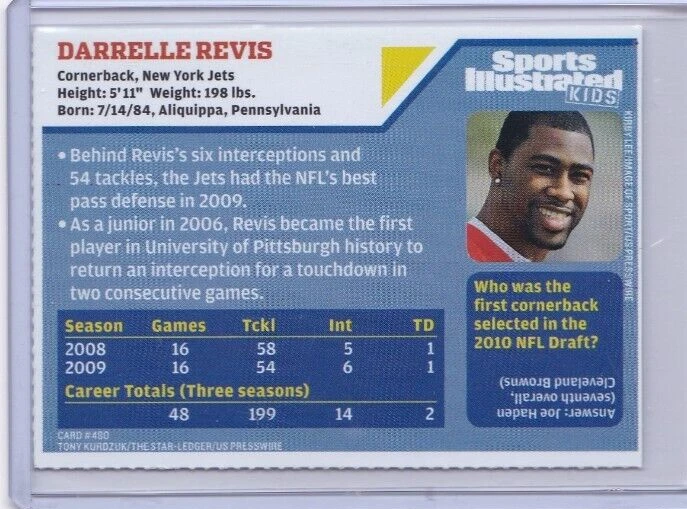 Darrelle Revis Sports Illustrated for Kids #480 Jets (IDB1) - Image 2 of 2
