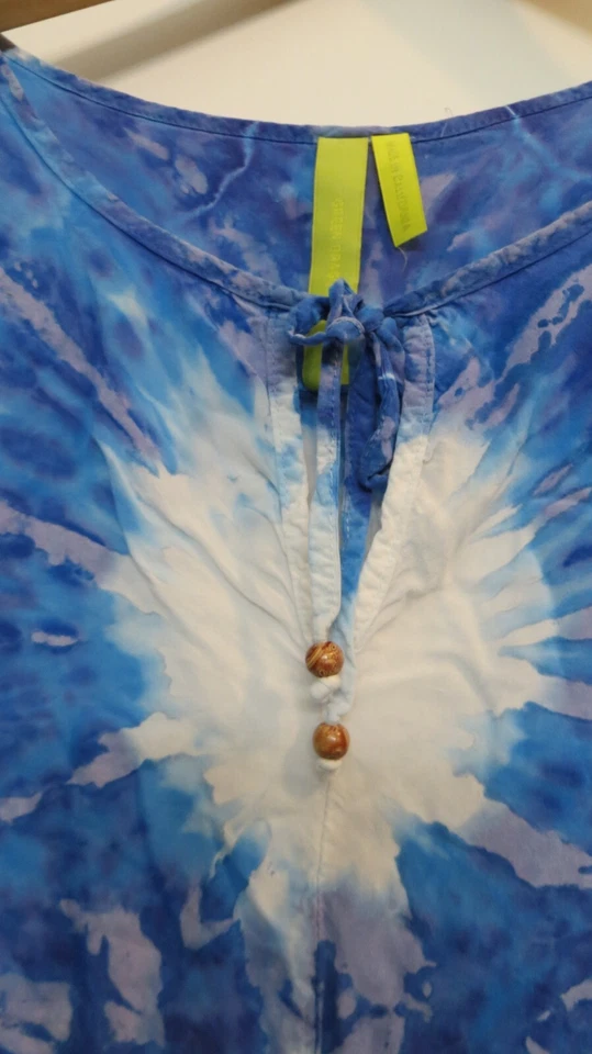 Camisa Boho Verde Dragón Para Mujer XL Azul Blanco Tie Dye Como Manga 3/4 Foto 2 de 4