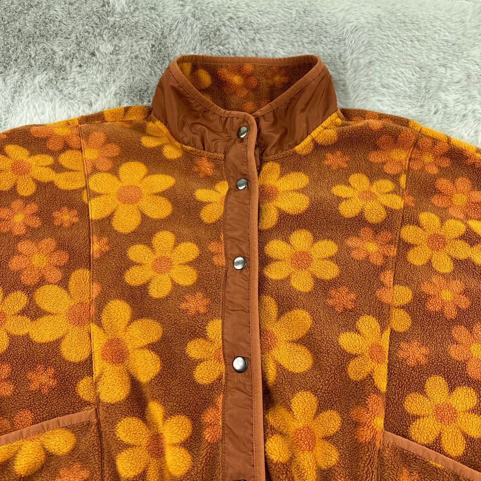 Chaqueta de fin de semana para mujer extra grande marrón retro Flower Power acogedora gorp Foto 3 de 4
